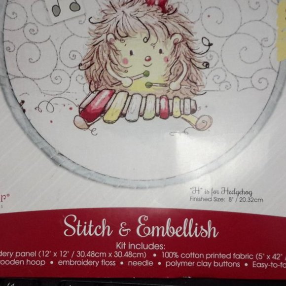 Embroidery Hoop KIT, H is For Hedgehog, 8" Picture DIY by Needle Creations New - Picture 5 of 10